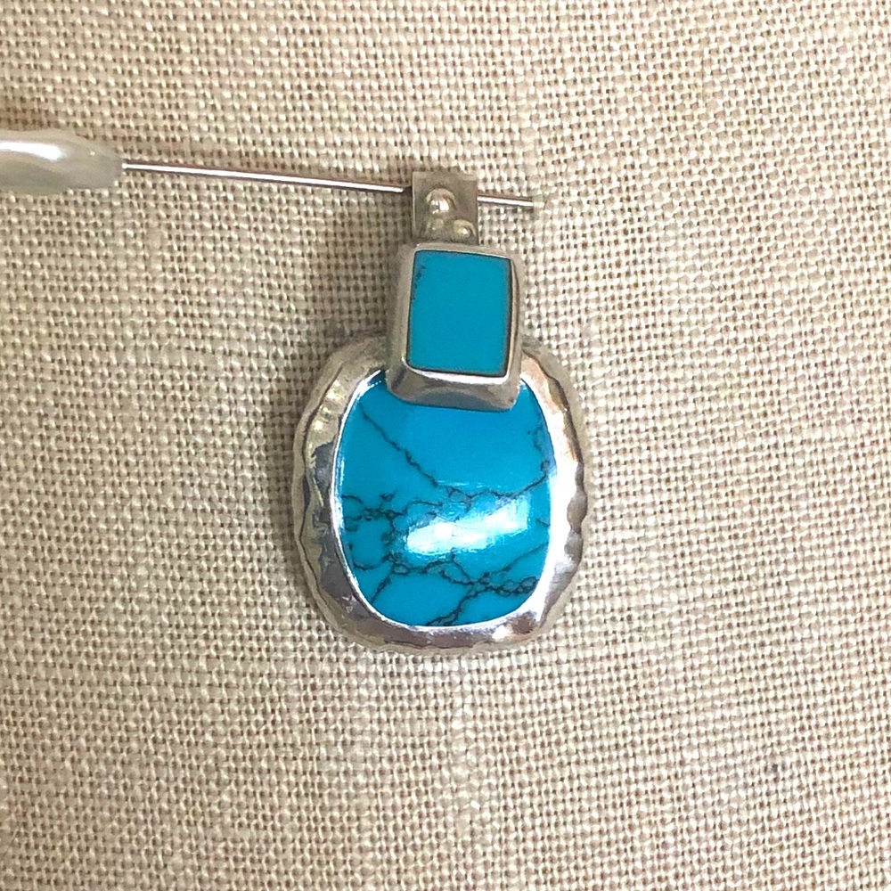 ❤️ Sterling Silver Mexican Turquoise Pendant Vintage